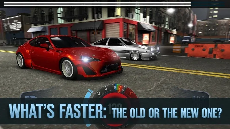 Drag Battle 2 gameplay showcasing a race between two cars.