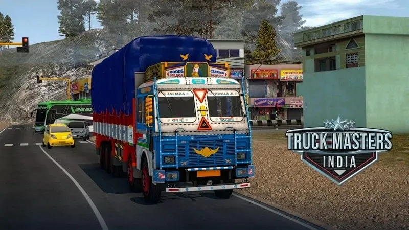 Driving a truck through a city in Truck Masters India.