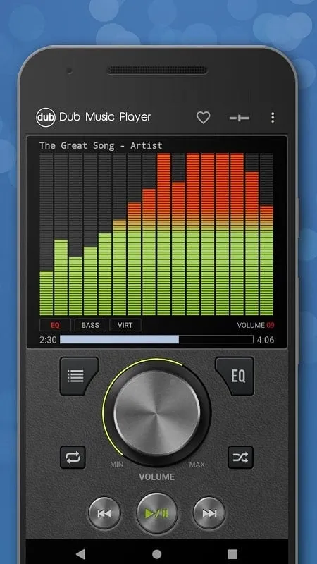 Dub Music Player mod interface showing premium features