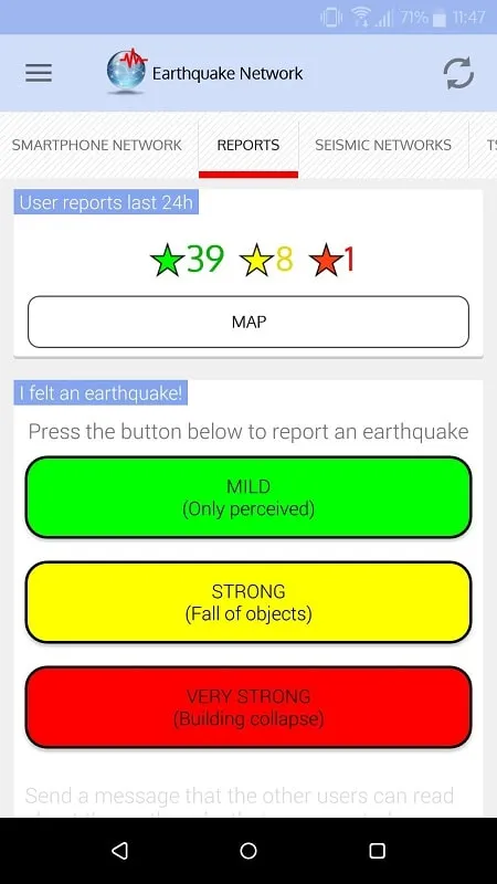 Earthquake Network Pro map interface