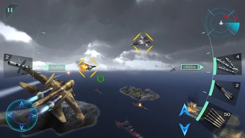 Engaging in aerial combat within the Sky Fighters 3D game