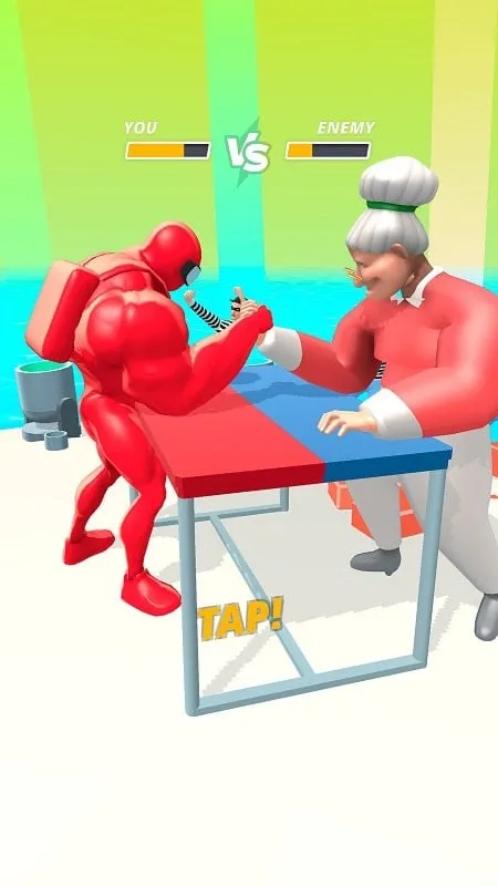 Engaging in an arm wrestling match in Muscle Rush.