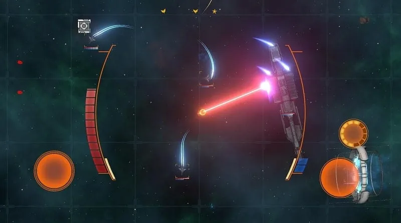 Engaging in space battles in Solar Smash 2D.