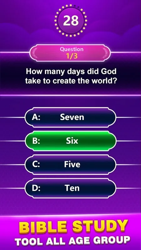 Engaging with the Bible Trivia game interface and its features.