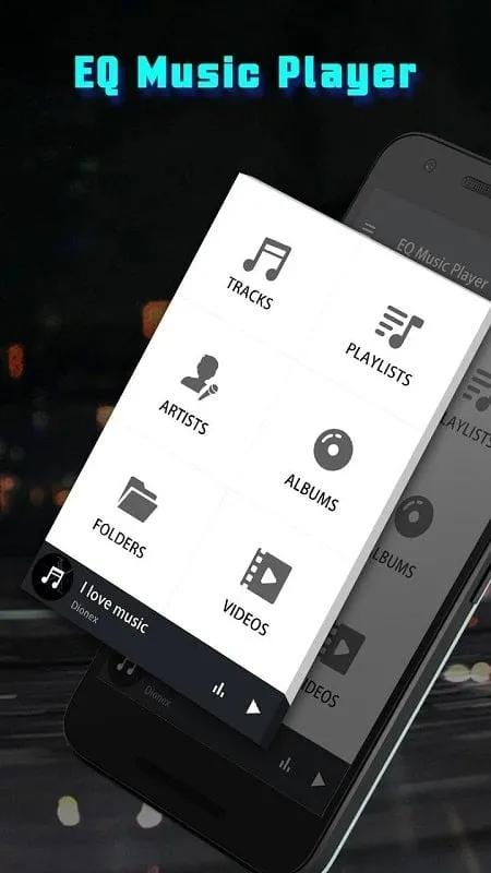 Equalizer Music Player Pro mod interface showing premium features