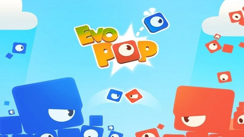 Evo Pop gameplay screenshot showcasing different colored Evos competing for territory.