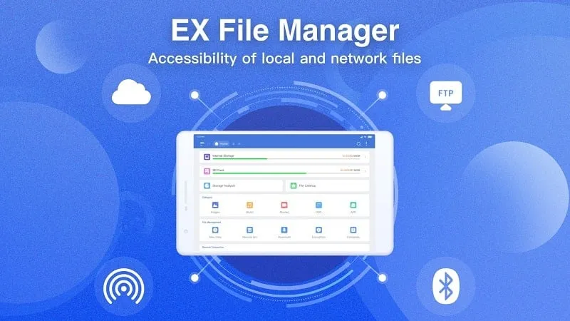 Giao diện EX File Manager mod hiển thị các tính năng premium