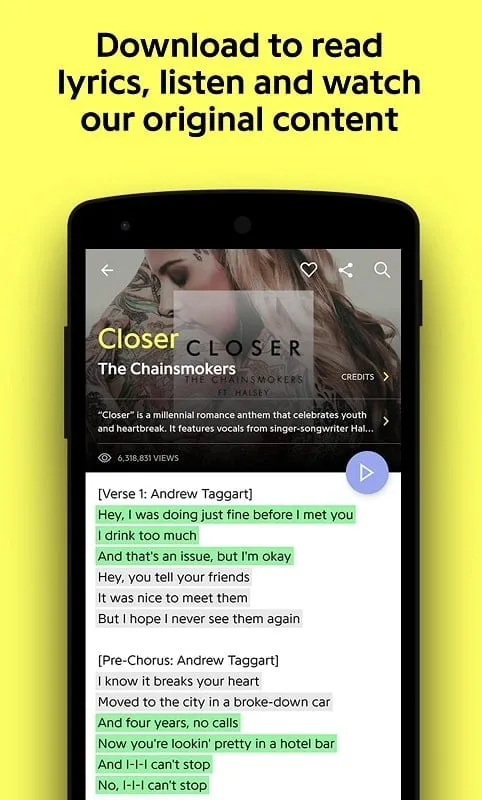 Example of ad-free lyric browsing on Genius mod