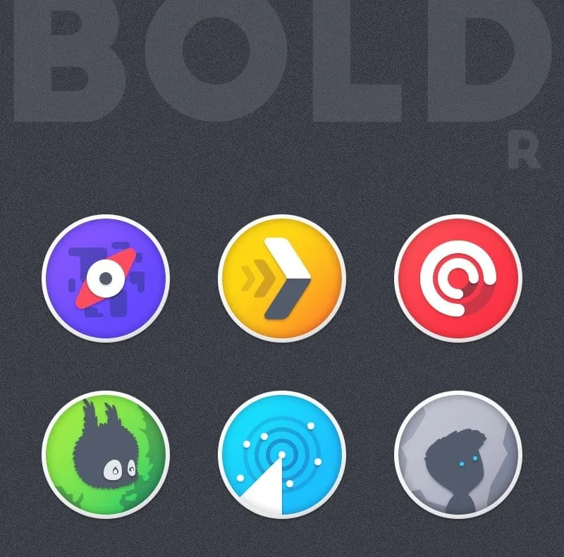 Example of applying Boldr Icon Pack mod to different apps