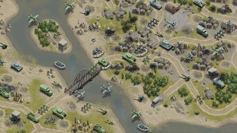 Example of diverse terrains and strategic gameplay in 1944 Burning Bridges.