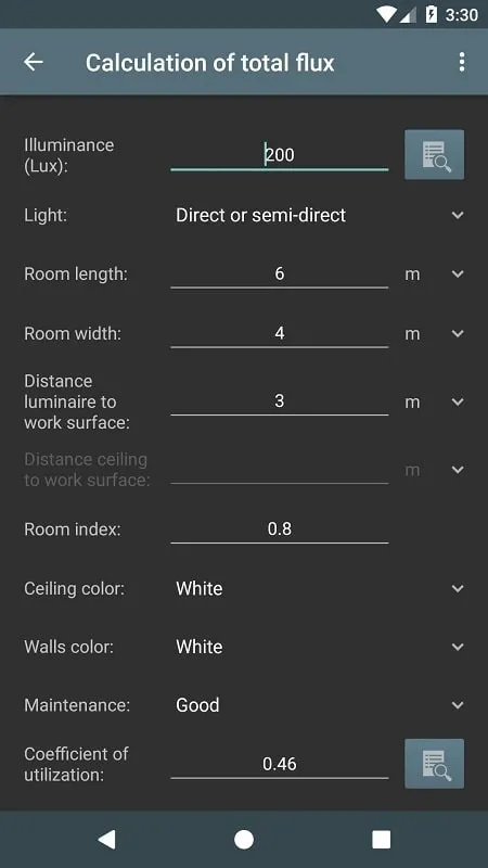 Example of Lighting Calculations mod features