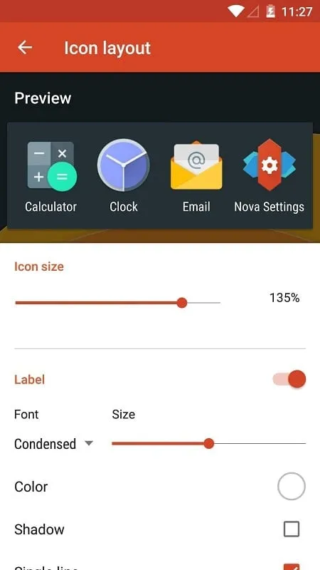 Example of Nova Launcher customization options