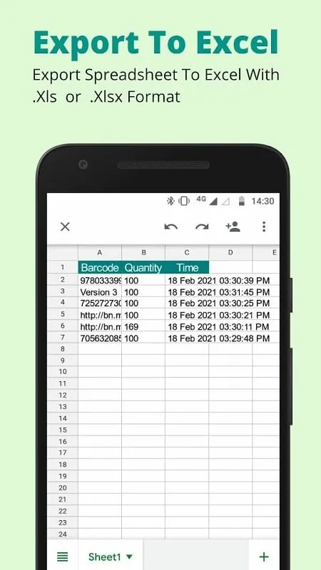 Excel Spreadsheet dengan tampilan input data