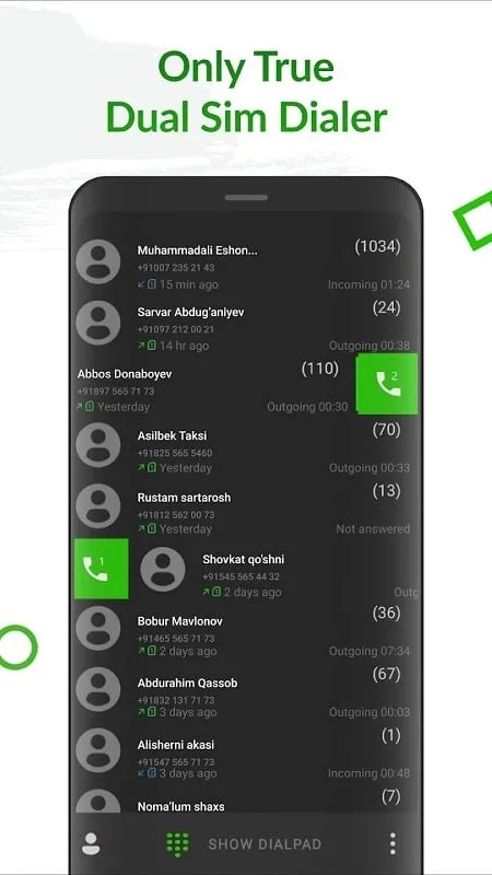 ExDialer mod demonstrating dual sim dialer feature