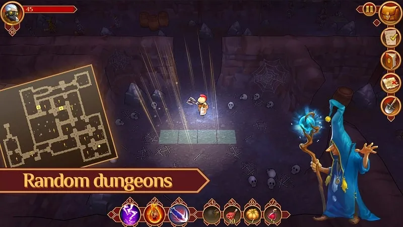 Exploring a dark dungeon in Quest Hunter.