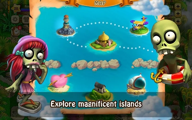 Explorando diferentes islas en Zombie Castaways.