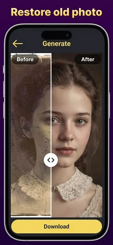 Face Over interface demonstrating photo restoration capabilities