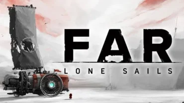 FAR Lone Sails gameplay screenshot showing the vehicle traversing a desolate landscape.