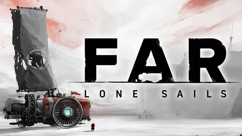 Tangkapan layar gameplay FAR Lone Sails yang menunjukkan kendaraan melintasi lanskap yang tandus.