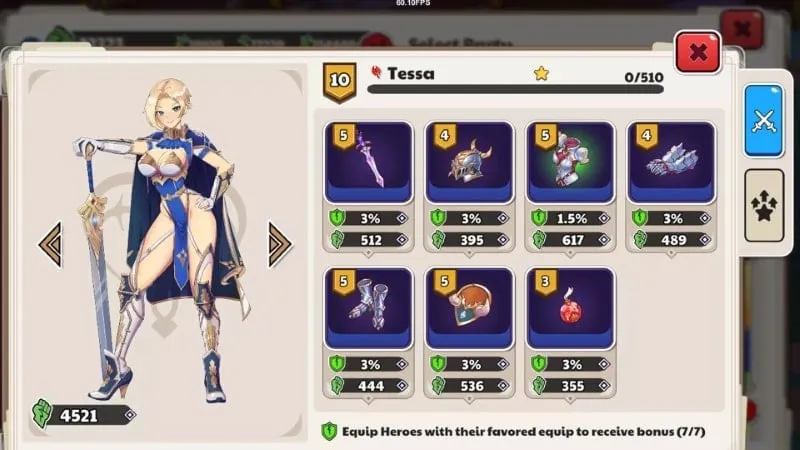 Female warriors equipped with various weapons and armor in Waifu Shop, ready for battle.  Items include swords, helmets, armor, gloves, and more, each enhancing different stats.