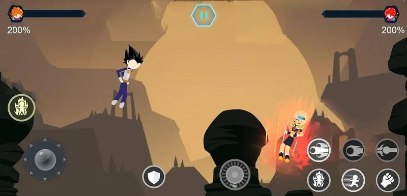 Fighting a boss in Super Stickman Fighter.