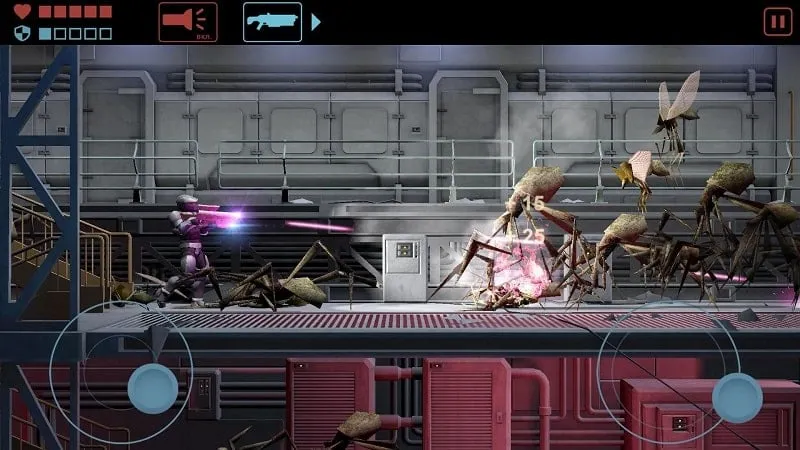 Fighting alien robots in Metal Ranger.