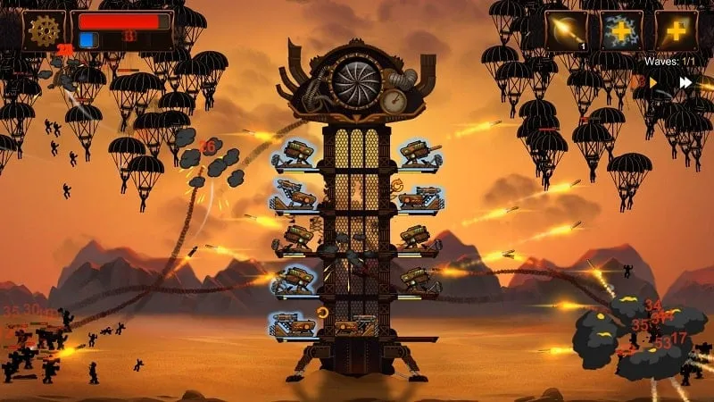 Fighting enemies in Steampunk Tower 2