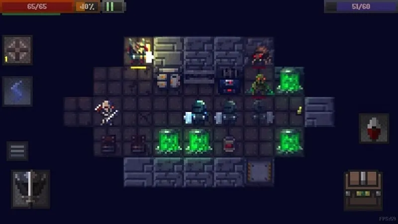 Luchando contra monstruos en Caves (Roguelike).