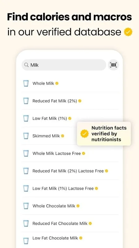 Fitia mod app showing meal planning options