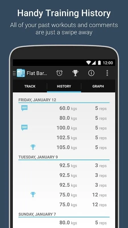 FitNotes mod interface showing premium features