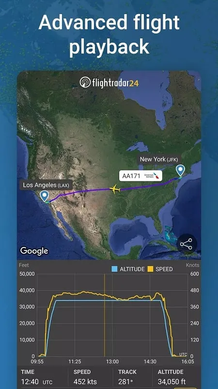 Flightradar24 Flight Tracker displaying weather information