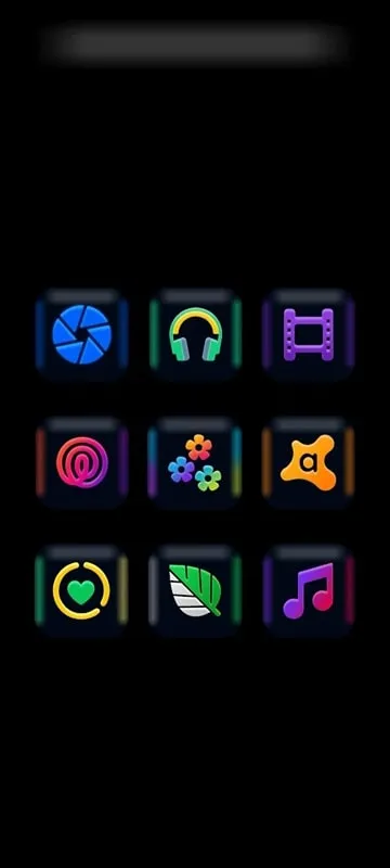 Fluorescent mod showcasing diverse icons and wallpapers