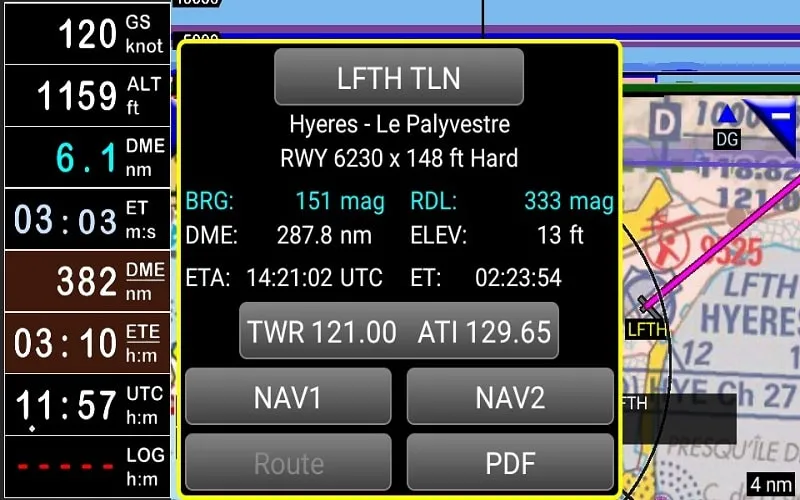 FLY is FUN Aviation Navigation mod interface showing map features