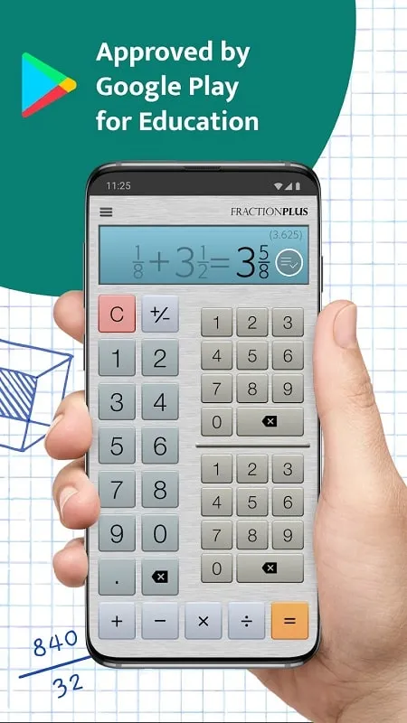 Fraction Calculator Plus mod interface showing premium features