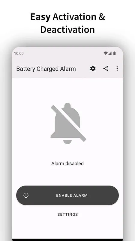 Full Battery Charge Alarm mod interface showing premium features