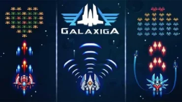 Galaxiga gameplay screenshot showcasing intense space battle.