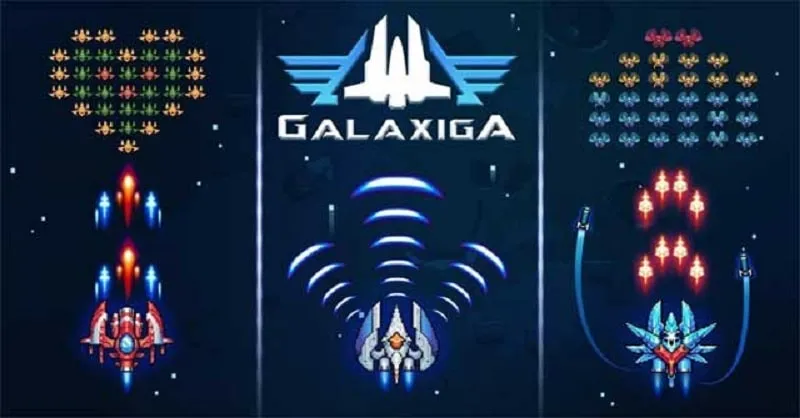 Galaxiga gameplay screenshot showcasing intense space battle.