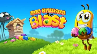 Gameplay in Bee Brilliant Blast showing colorful hexagons.