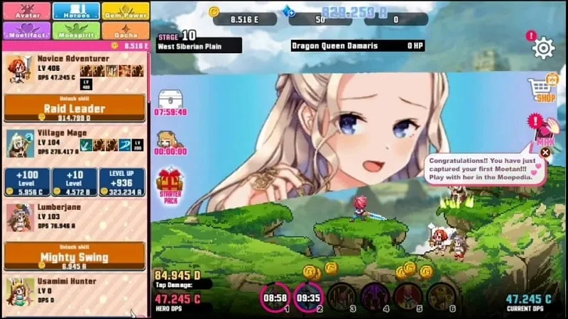 Gameplay of Attack On Moe H showing the battle interface.