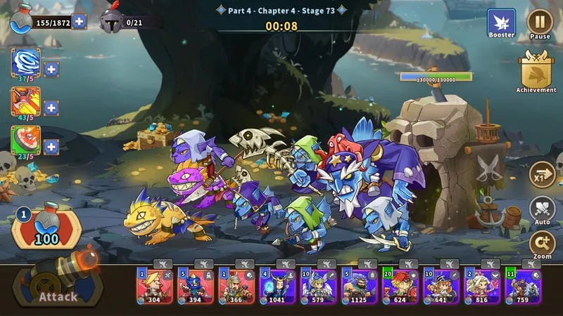 Gameplay of Castle War Defense showcasing various heroes in battle.