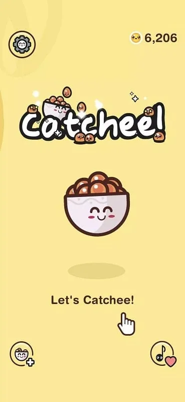 Gameplay of Catchee on a mobile device, showing the catcher and falling Catchables.