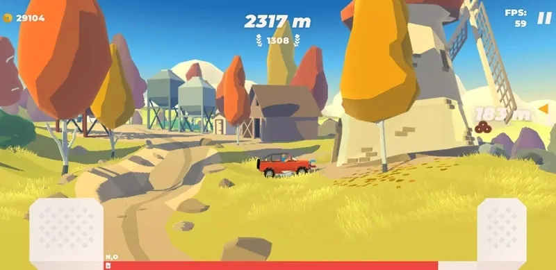 Gameplay Hillside Drive Racing menampilkan medan yang menantang.