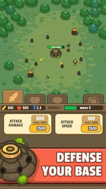 Gameplay of Idle Fortress Tower Defense showing various defense units.