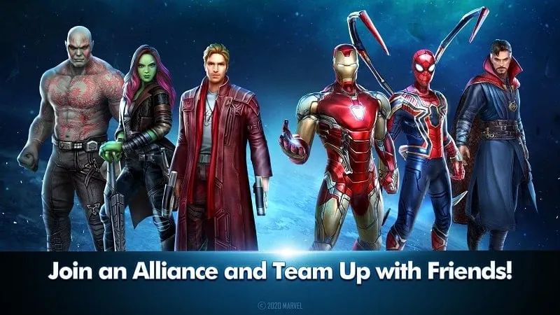 Jugando MARVEL Future Fight MOD APK en un celular.