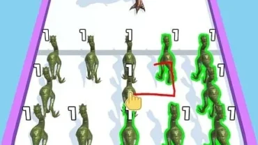 Gameplay of Merge Master featuring merging dinosaurs.