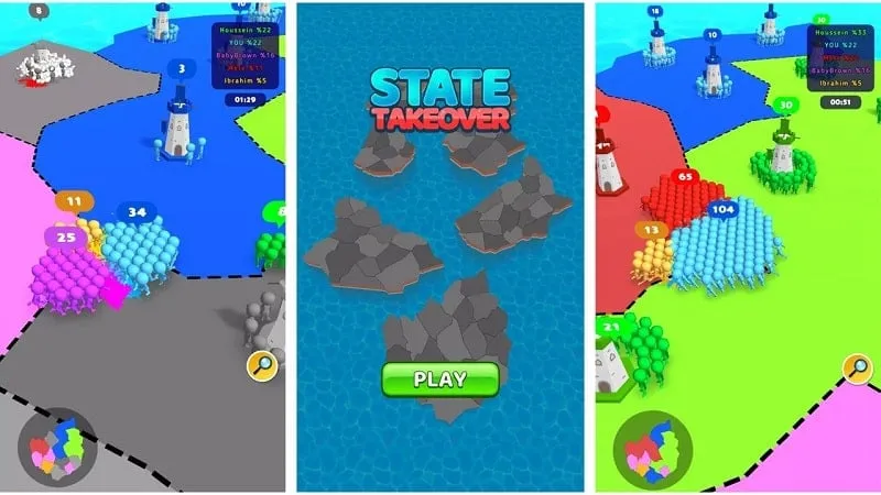 Gameplay of State Takeover showing multiple countries.