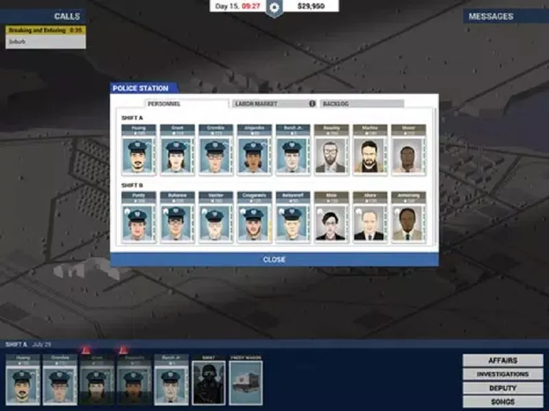 Gameplay screen of This is the Police, showing various game components