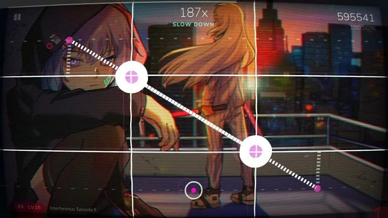 Gameplay screen showcasing the Auto Perfect feature in action, highlighting perfect hits on every note.