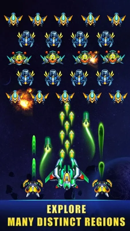 Screenshot gameplay pertarungan bos di Universe Invader Alien Attack.