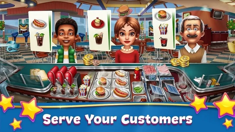 Gameplay screenshot of Cooking Fever showing unlimited money.